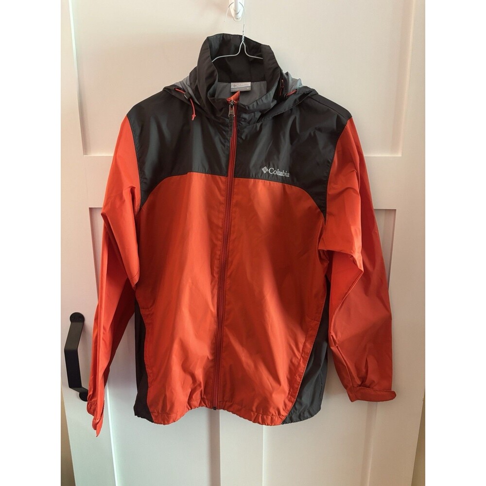 Columbia Windbreaker Jacket Mens Medium Red Black Hooded Full Zip Lightweight